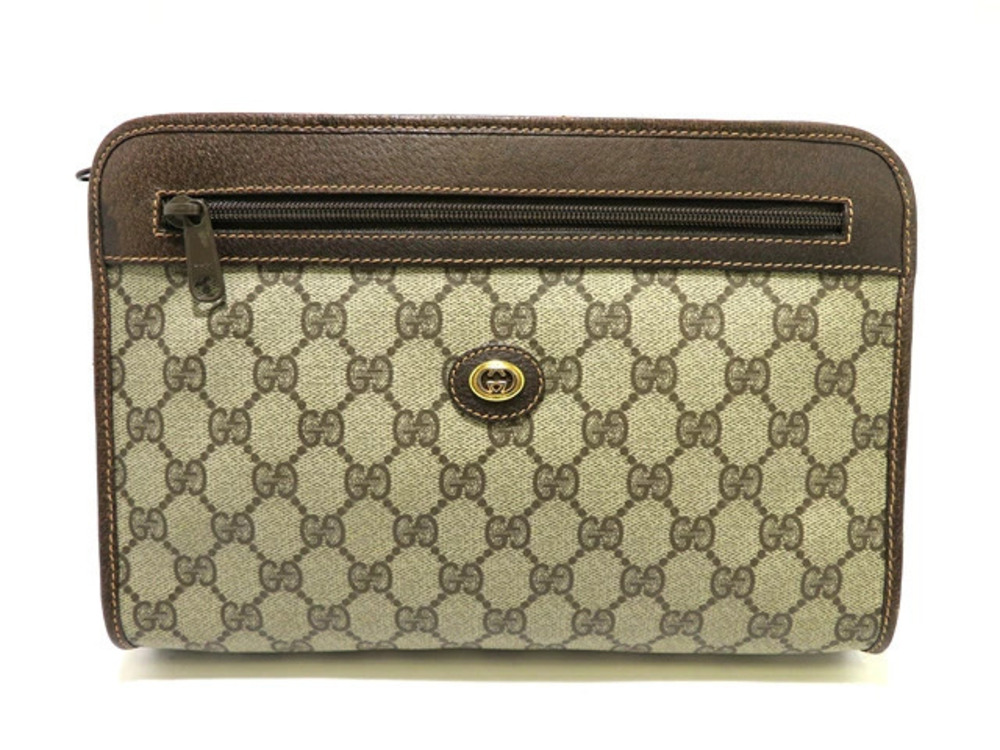 Gucci Bag Clutch Beige Cream Brown Embossed HU